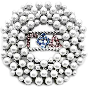 Fashion GAMMA PHI DELTA Greek Letter Sorority Rhinestone Imitation Pearl Brooch for Women