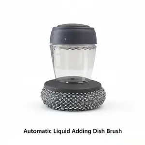 Automatic Liquid Adding Dish Brush, Non-Scratch Pot Scrubber for Camping BBQ, Outdoor Kitchen Cleaning Tool for Hiking, Backpacking & Picnic, Press-Type Dishwashing Brush for Campsite Cookware