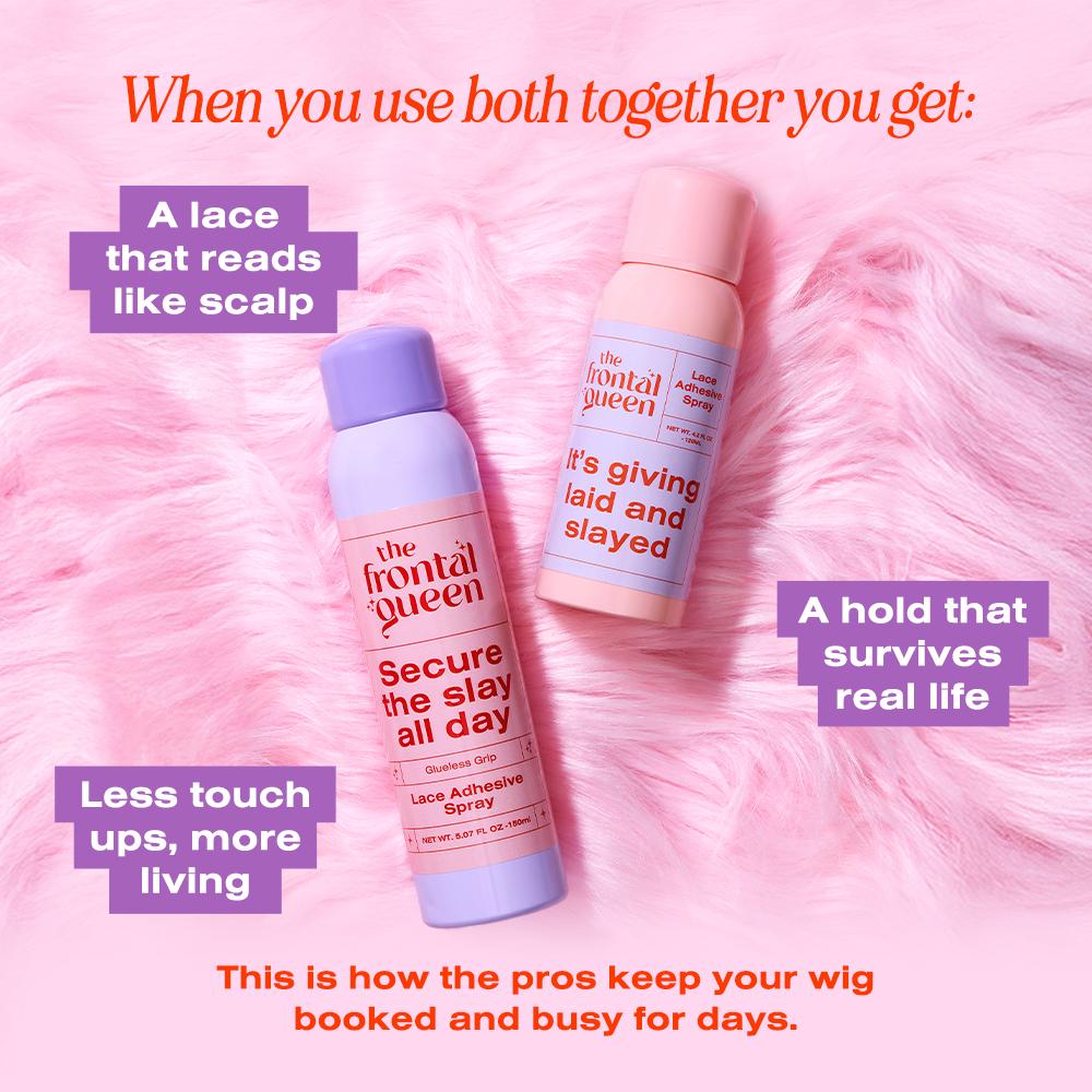 The Frontal Queen Melt & Secure Duo – No White Cast Lace Melting Spray + Strong Hold Lace Adhesive Spray for Sweatproof, Long-Lasting Wig Installs | Humidity-Resistant, Flawless Hairline Melt System for Frontals, Closures, and Glueless Wigs