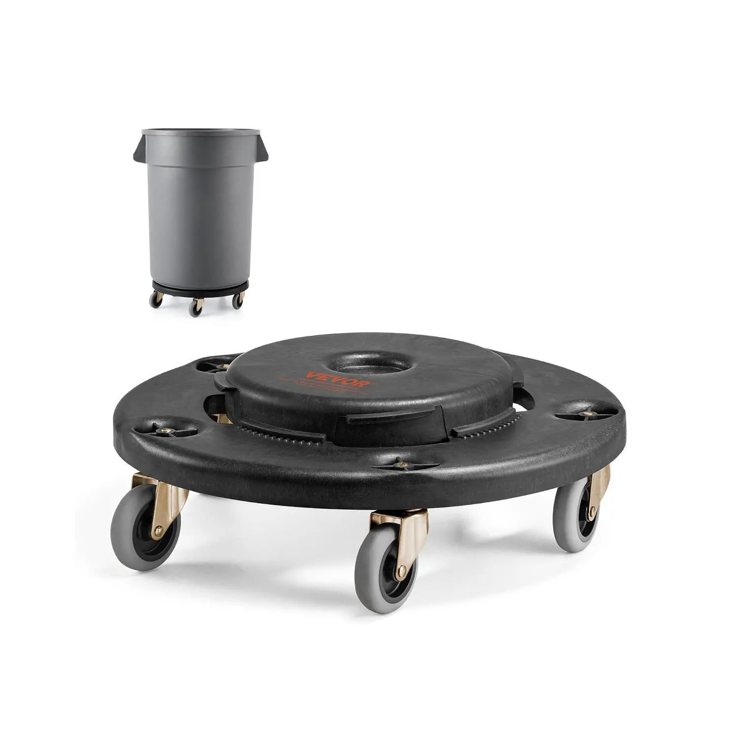 VEVOR 1-Piece Durable Trash Can Dolly - Heavy-Duty Roller Base for 20/32/44/55 Gal Round Containers, 4 Lockable Wheels, 500lbs Capacity, 8.2 lbs Weight, Multi-Functional Cart for Airport, Office Tools & Hardware