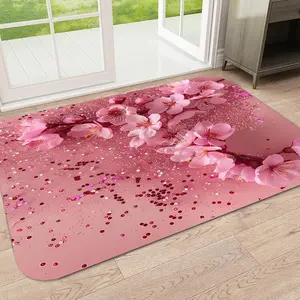 Cherry Blossom Pattern Floor Mat, Rectangle Home Decorative Carpet, Non-slip Floor Mat for Home Living Room Bedroom Hotel Dormitory