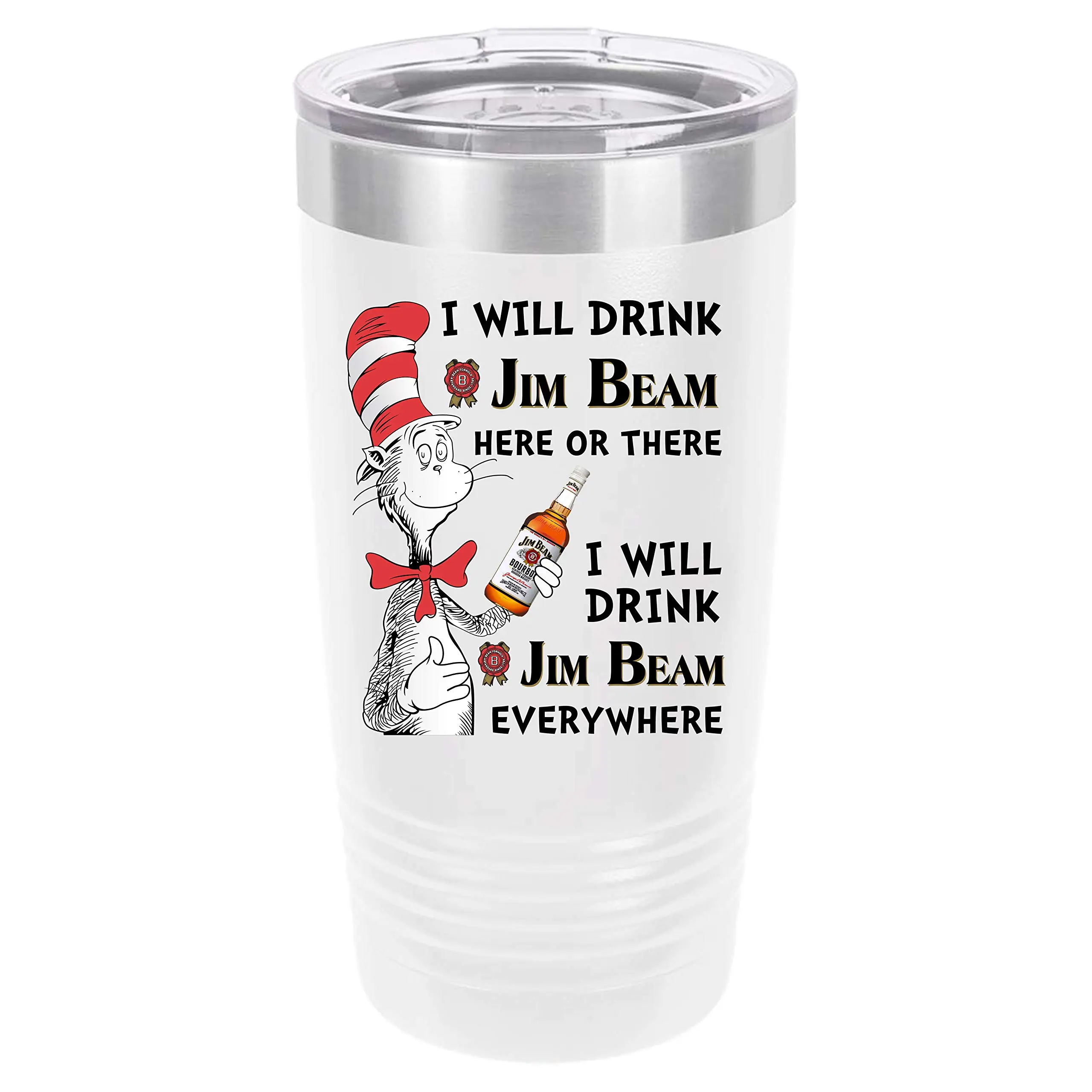 ZONK SHOP Jim Beam Funny 20oz Tumbler - Ringneck Stainless Steel Insulated Tumbler with Clear Lid - Keeps Hot/Cold Drinks - 591ml - Modern Style - Reusable - Great Gift for Adults