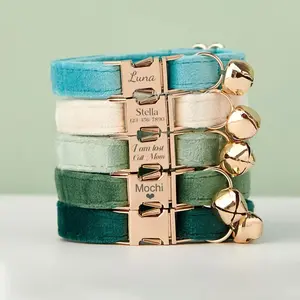 [Customized Cat Collars] Handmade Luxury Customized Personalized Cat Collars | Cute Collars for Kittens And Puppies with Bells, Free Laser Engraving of Pet Names And Owner's Phone Numbers, Perfect Birthday Gifts for Cats And Adorable Puppie