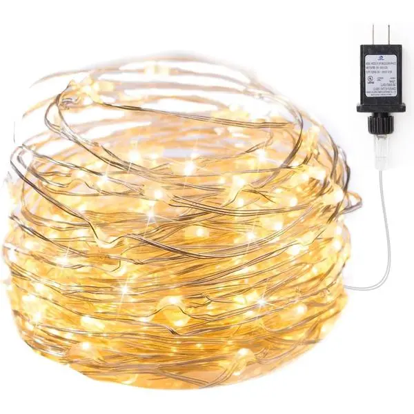 Minetom Fairy Lights Plug in, 33Ft 100 LEDs Waterproof Silver Wire Firefly Light, Adaptor Included, Starry String Lights for Wedding Patio Indoor Outdoor Christmas Decorations, Warm White
