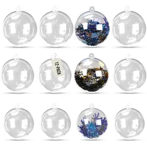 12-Pack 2.75-Inch (7cm/70mm) Fillable Clear Plastic Ball Ornaments for DIY Crafts, Christmas & Holiday Decor