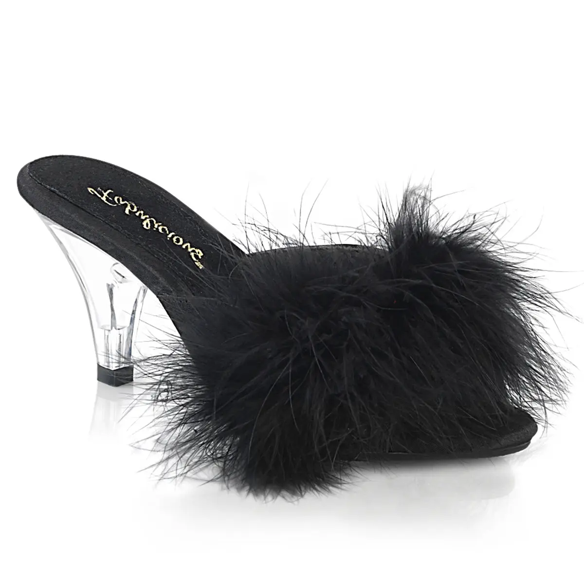 Women's Hollywood Glam Fur Platform Sandals - Slip-On Open-Toe Footwear, 0.125-in Platform, 3-in Stiletto Heels, Fabulicious for Evening Parties