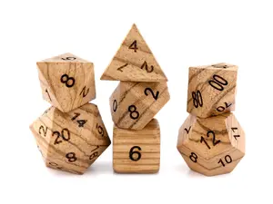 Zebra Wood DnD Dice Set: 7 Piece Engraved Numbers RPG Dice