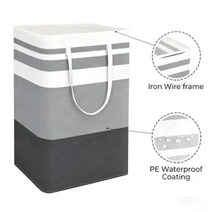 Collapsible Laundry Basket 2 Pack, Tall Dirty Clothes Hamper with Durable Handles, Waterproof Fabric Storage Bin for Laundry, Toys, Blankets, Space Saving Organizer for Bedroom, Bathroom, College Dorm Room Essentials