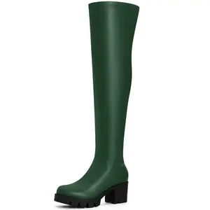 BLISSFUL STEP Women's Platform Lug Sole Over the Knee Boots Round Toe Thigh High Chunky Heels Boots