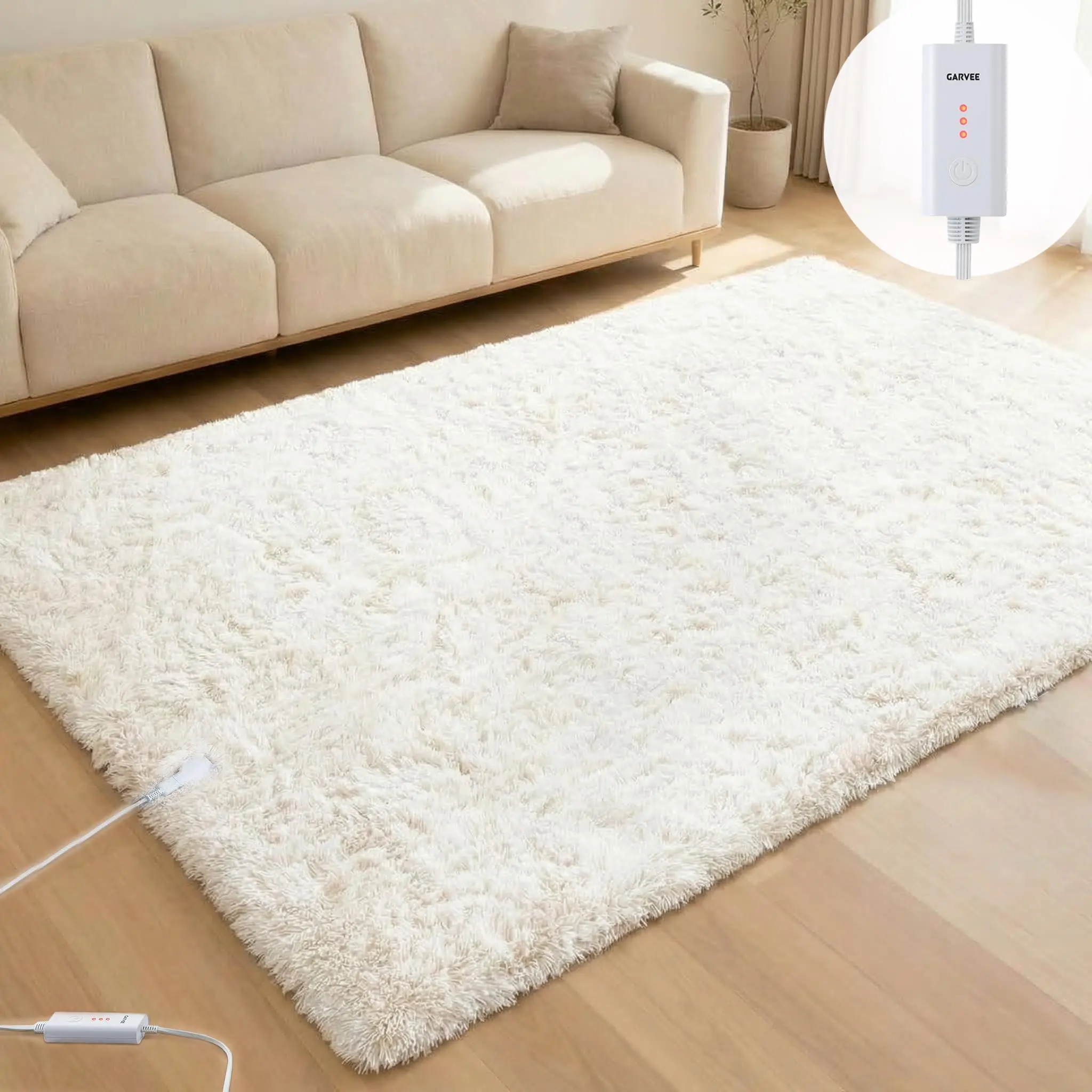 GARVEE Wired Heated Floor Mat 4x6 ft, Electric Heated Rug Gaming Rug with 3 Heat Levels & Auto Off, Soft Plush Heating Carpet Foot Warmer for Living Room Bedroom Office Playroom Game Room, White