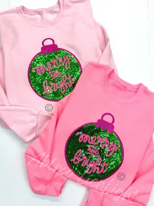 Merry & Bright Ornament©️ Christmas Sequins Chenille Patch Sweatshirt