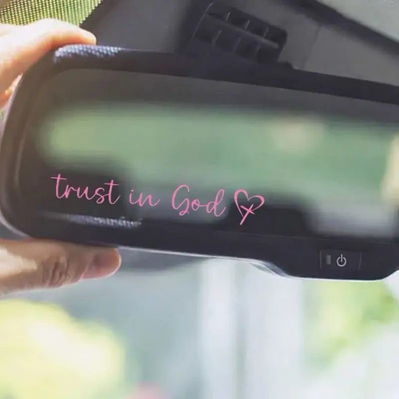 Trust in God Rearview Mirror Sticker Christian Car Accessories for Women Cute Mirror Decals Valentines Day Gifts for Her Fits for Women Drivers White
