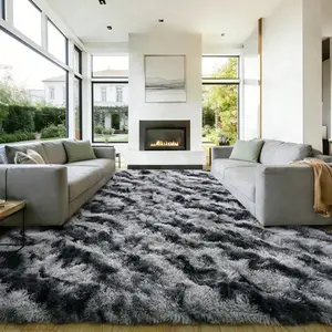 G-DAKE Fine Fluffy Shaggy Rug, Aesthetic ie-dye Black & Grey Non Slip Area Carpet, Soft Cozy Plush Rug for Bedroom, Living Room, Nursery, Kids Room and Balcony