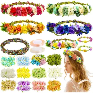 153Pcs(30 Set) DIY Flower Crowns Making Kit, Handmade Floral Crown Garland Wreath Craft Kit, Make Your Own Flower Hair Accessories Gift for Women