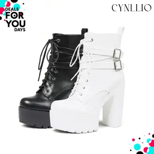 CYNLLIO Womens Gothic Ankle Boot Chunky Platform High Heel Rounded Toe Cross Ankle Strap Side Zipper Lace Up Adjustable Buckle Comfy Concert Party Nightclubs Outing Casual Goth Punk Retro Spring Shoes Deals For You Days