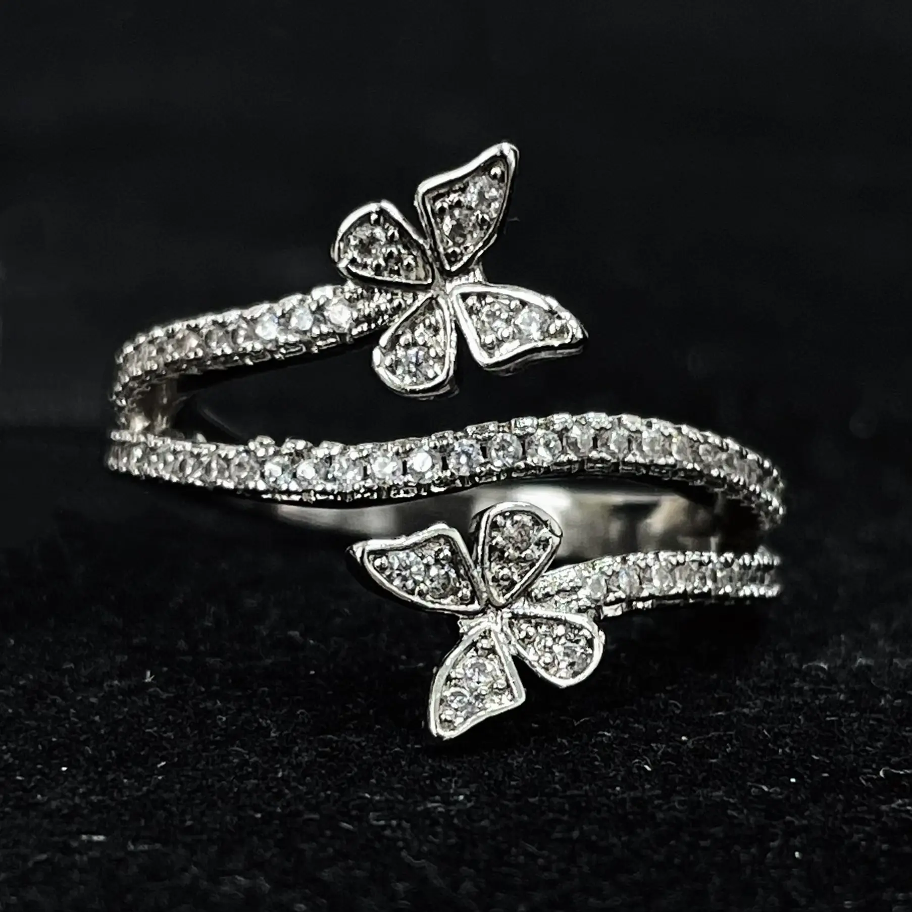 JJ CHIC Double Butterfly Ring for Women, S925 Micro Pave High-End Design Ring - Personal Statement Jewelry or Gift for Girlfriend or Wife