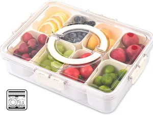 Divided Serving Tray with Lid for Veggie |   Portable Snackle Box for Kids | Fresh-keeping Box with Handle | Snack Box Charcuterie Container