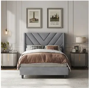 Upholstered Platform Bed with Wooden Slat Support and Tufted Headboard, Twin, Light Gray