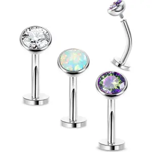 3 count 14G Surgical Steel  Button Rings for Women Floating  Rings Flat    Convex Base CZ Navel Rings Curved Barbell Internally Threaded Navel