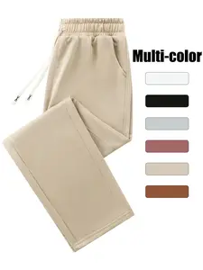 Men's casual pants with elastic drawstring waist and flat toe design, versatile solid color knitted sports pants, straight leg pants, fitness pants, Athletic Bottoms, suitable for gym, sports, and daily wear (all season)