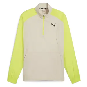 PUMA Mens Fit Woven Collared Long Sleeve Quarter Zip Shirt Casual Tops Casual - Beige, Yellow