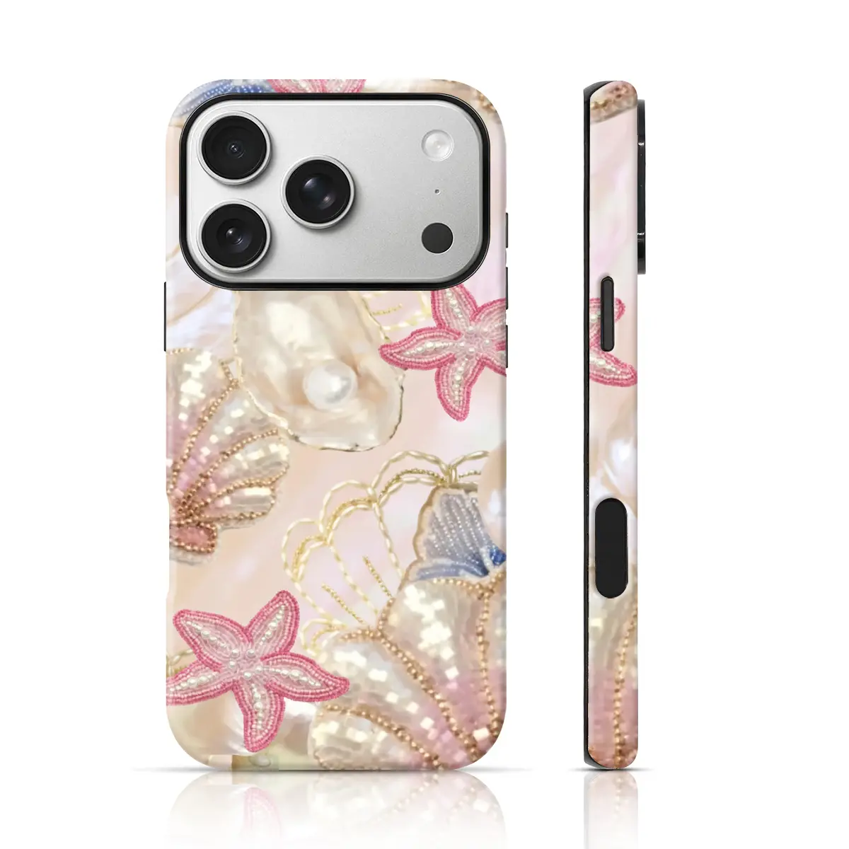 Embroidered Shell Starfish Design Phone Cover TPU for iPhone 17 Pro Max/16 Pro Max /15Pro Max 15/14/13/12 & Samsung S26 /S25Ultra Tiktok Hot Selling, Double Layer Tpu