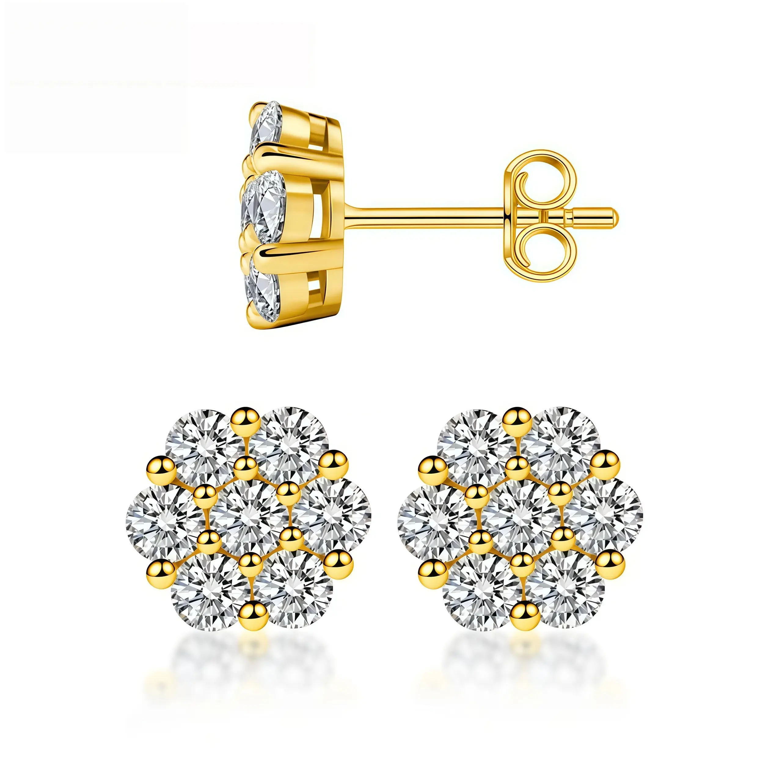 Women's S925 Sterling Silver Round Cut D Color VVS1 Moissanite Flower Cluster Bow-Knot Stud Earrings, Hypoallergenic High-Shine Minimalist Daily Wear Jewelry, Birthday Anniversary Gift, Flowers, Moissanite Earring