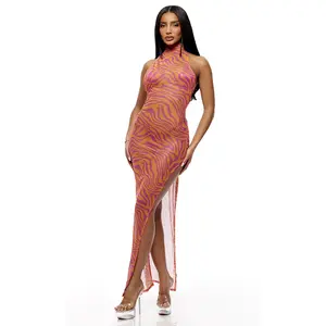 Forplay Wild Getaway Coverup Zebra Print Maxi Dress - Pink Combo