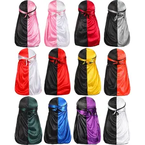 12 Pack Silky Durag Pirate Caps Long Tail Headwraps for Men and Women Silky Do Rag Hip Hop Rapper Sleep Hat