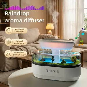 Raindrop Aroma Humidifier Diffuser with Cool Mist & Rainfall Ambience 8 Color-Changing Night Light USB-Powered Silent Mist Sprayer for Home & Work