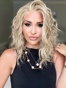 MACA BAKA Zuri Creamy Vanilla Blonde Highlight Short Water Wave Lace Front Wigs with Scandinavian Hairline 12 Inches Low Density Loose Curly Natural Dirty Blonde HD Synthetic Lace Front Wigs for Women Pre Plucked Summer Style
