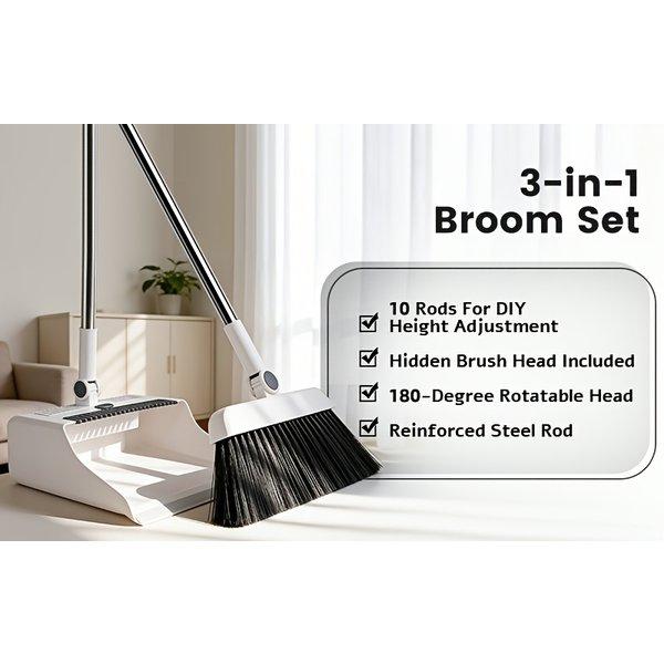 3 in 1 Broom and Dustpan Set 2 in 1 Cleaning Brush Foldable 4 in 1 Broom Combo Multi Function Cleaning Tool for Home Office Dorm Dust Removal