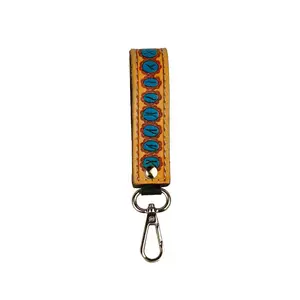 Leather Loop Keychain with Turquoise Stones