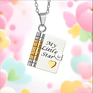 "My Little Star" book necklace for daughters, sons and mothers, Valentine's Day gifts,with 6 pages engraved in Spanish, mini pendant that can be opened, graduation, holiday and birthday gift