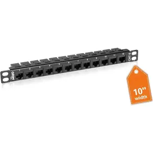 12-Port Cat6 Patch Panel, 0.5U Rack Mount Modular Panel with Keystone Coupler, for 10" Server Rack & Network Cabinet, Gigabit Ethernet, Black