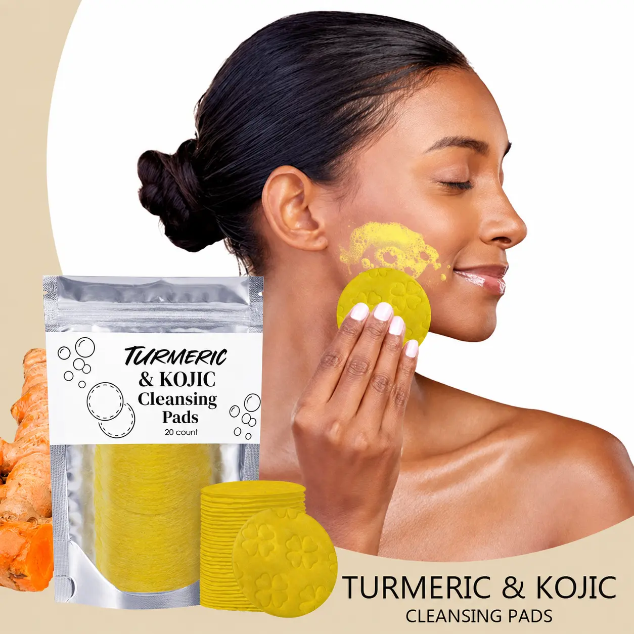 Turmeric Face Cleansing Pads - Gentle Exfoliating Makeup Remover Wipes for Daily Skincare & Fresh-Looking Skin