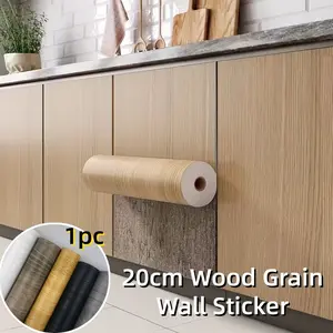 1Pc 20CmX5Meters Wood Grain Wall Sticker, Self - Adhesive Wallpaper, Furniture Renovation Decal, Border Frame Edges, Baseboard Molding, Self - Adhesive & Removable Vinyl Wallpaper, Thick, For Indoor, Outdoor Doors, Cabinets, Furniture, Halloween DIY