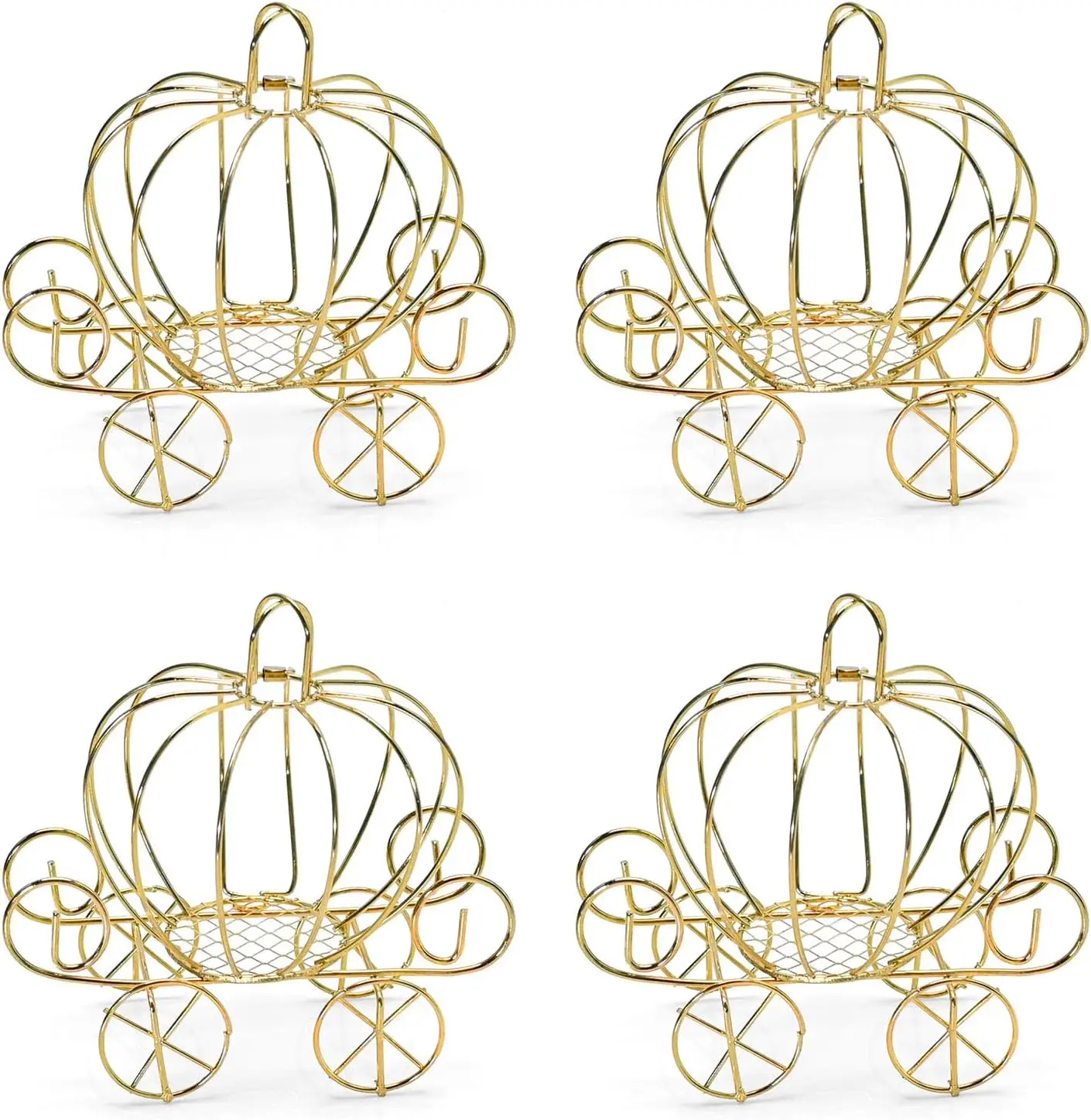 4 Packs Pumpkin Carriage Candy Box Metal Cinderella Carriage Candy Box Pumpkin Cart Centerpiece for Valentine's Day Wedding Birthdays Anniversar Halloween Parties (4.9 X 3.1 X 4.7 Inches, Golden)