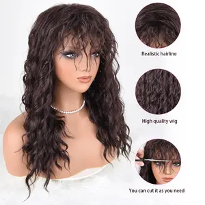 ZIHAN Women's Synthetic Full Machine Wig, 20-in Brown Fashion Fluffy Wig with Bangs, Heat-Resistant Deep Wave Curls, Realistic Illusion Hairline, Punk Style for Daily & Party Use, Fashion Fluffy Wigs,summervibes