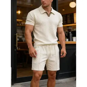 Men's Summer Casual Sports Set, 2 Pieces, Jacquard Fabric, Breathable Polo Shirt & Shorts, Formal Tropical Men's Top Set, Men's Clothing, Long Shirt SpringStatements