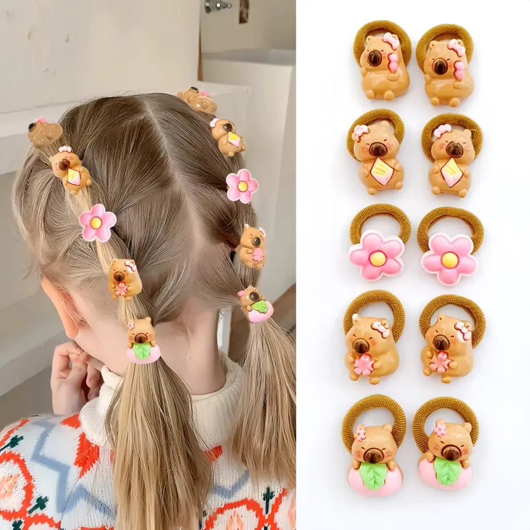 Cute Capybara Hair Ties Set, 20/10 Pieces Colorful Cartoon Resin Towel Rings, Non-Slip Kids Daily Casual Hairstyles Accessories, Hair Styling Accessories, Hair Accessories Sets