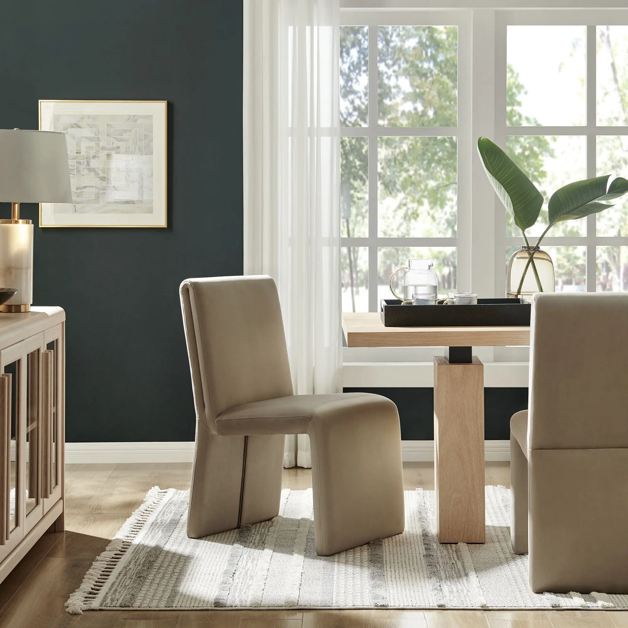 Emory Upholstered Performance Velvet Dining Side Chair in Taupe