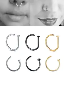 18G Fake Nose Rings Lip Hoops Stainless Steel Clip on Lip Rings Labret Lip Ring Nose Earring Cartilage Piercing Jewelry Labret Studs Replacement