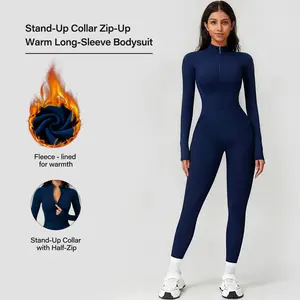 Women's Zip-Up Unitard with Stretchy,Cuddly Long Sleeve Turtleneck Yoga Jumpsuit,Seamless Sexy 1 Piece Bodysuit Body-Hugging & Long-Sleeve Design – Ideal for Yoga, Workouts & Athleisure Lifestyles solid loungewear set sport pant suit