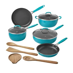 Frontier Speckle 12-Piece Aluminum Cookware Set - Teal, Includes Various Pieces for Easy Cooking Handles Lightweight
