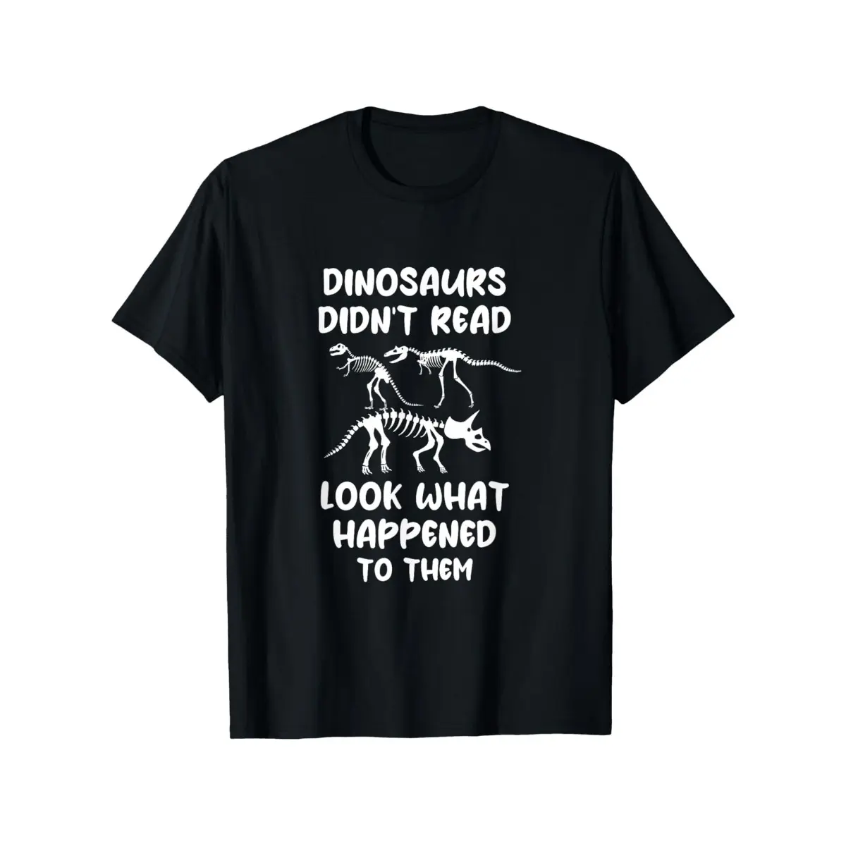 Men's Dinosaur Print Round Neck Short-Sleeve Tee - 100% 180g Cotton Menswear Top, Soft Breathable Regular Fit, Humorous "Dinosaurs Don't Read, See What Happened to Them" Design, Activewear Sport Shirt (S-XXXL), Black, Graphic