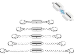 5Pcs Silver Magnetic Necklace Extender, Magnetic Necklace Clasps and Closures with Extender Chains, Adjustable Necklace Extenders, Bracelet Extender, Chain Extension for Necklaces, Multiple Sizes