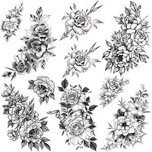 6 Floral Temporary Tattoo Stickers, Realistic Long-Lasting Waterproof Tattoos, Suitable for Adults Men Women, Western Gothic Watercolor Styles