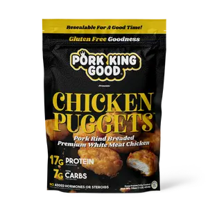 Pork King Good 16 oz Frozen Chicken Puggets (6 PK CASE) - Gluten Free, Pork Rind Breaded Chicken Nuggets! Half the Carbs of a Typical Chicken Nugget and Packed with Protein (FROZEN ITEM-ONLY SHIPS ON MONDAYS & TUESDAYS)