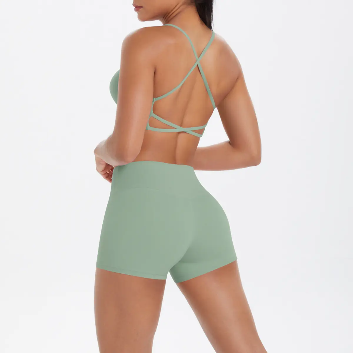 7112 bra+7101 shorts set   basil green